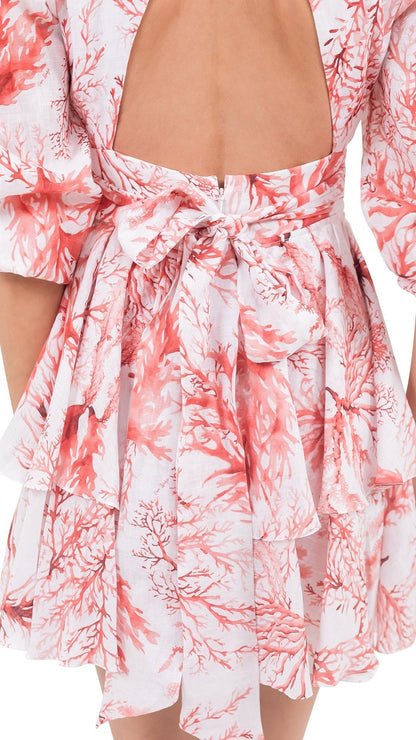 Blue Coral Linen Long Sleeve Short Dress - Dresses - by CAPRI LIFESTYLE