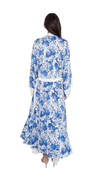 Blue Floral Pure Satin Fiori Robe