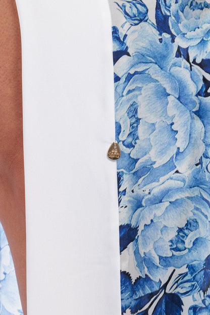 Blue Floral Pure Silk Fiori Robe in - Beach Collection by CAPRI LIFESTYLE