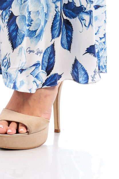 Blue Floral Pure Silk Fiori Robe in - Beach Collection by CAPRI LIFESTYLE