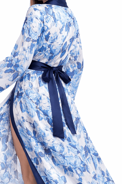 Blue Floral Pure Silk Fiori Robe - Beach Dress - by CAPRI LIFESTYLE
