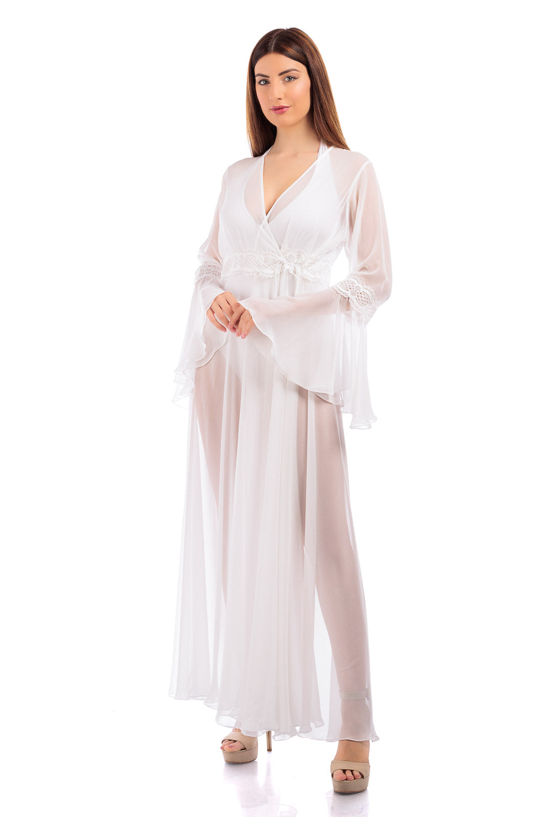 Long Plain Chiffon Robe Cover Up  (with lace finish)