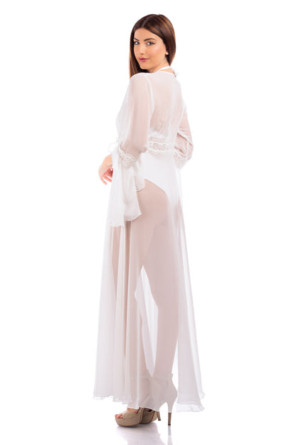 Long Plain Chiffon Robe Cover Up  (with lace finish)