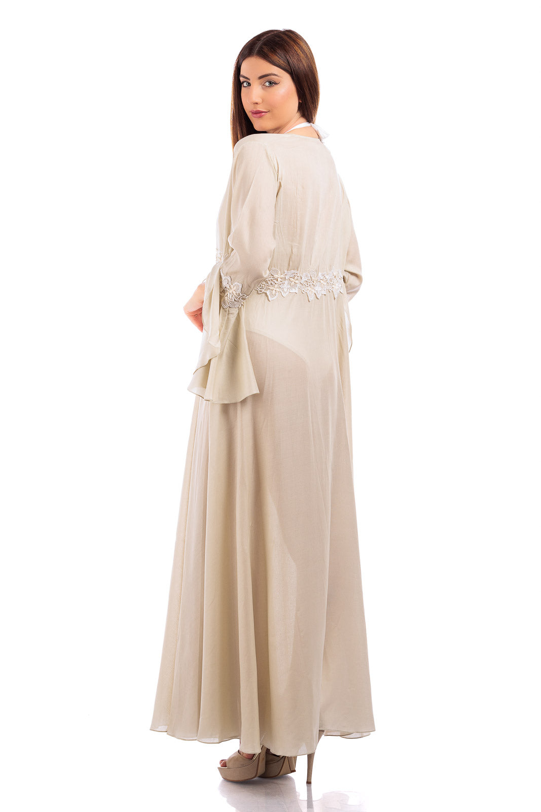 Long Wrap Dress (with lace finish)