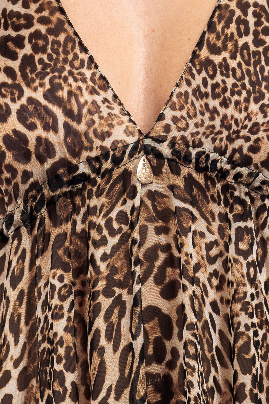 Animalier Silk Chiffon V-neck Dress