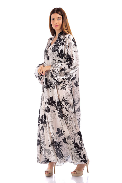 CASSIA Long Silk Kaftan with Mandarin Collar