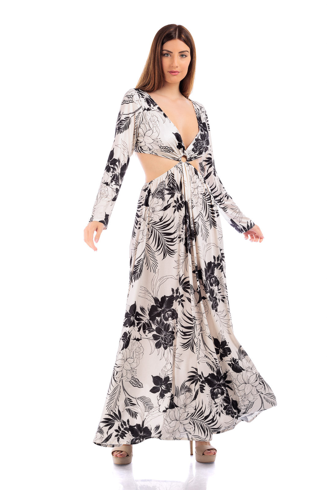 Sexy Hallow Out V-Neck Long Maxi Dress LS