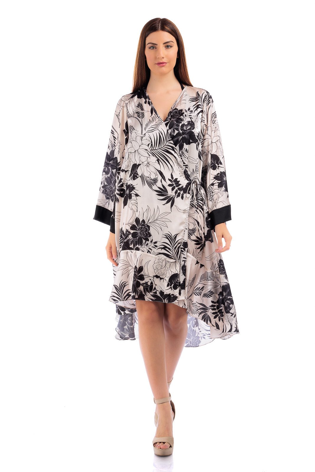 CASSIA Silk Short Wrap Around LS Dress