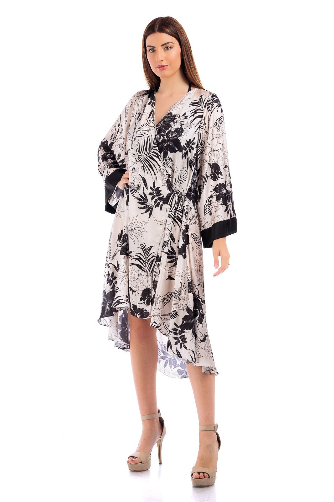 CASSIA Silk Short Wrap Around LS Dress