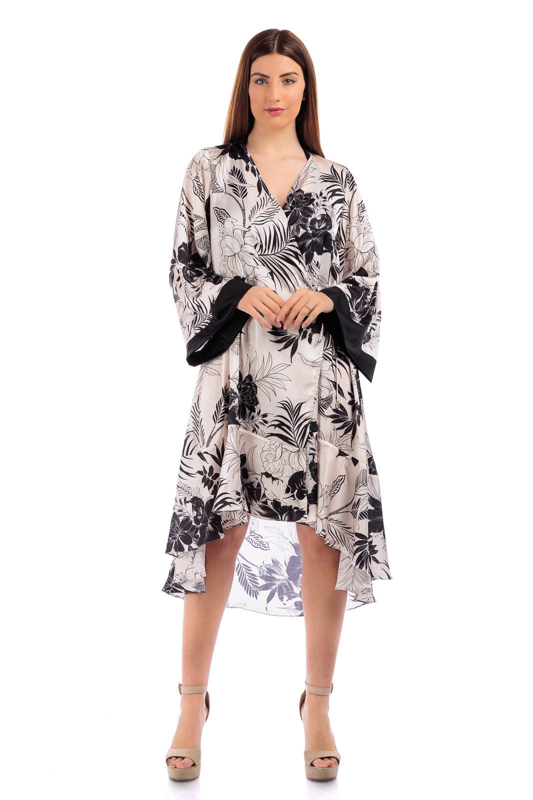 CASSIA Silk Short Wrap Around LS Dress