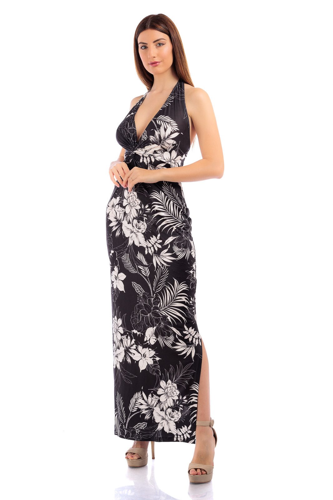 CASSIA Twisted Gathered Waist Long Dress