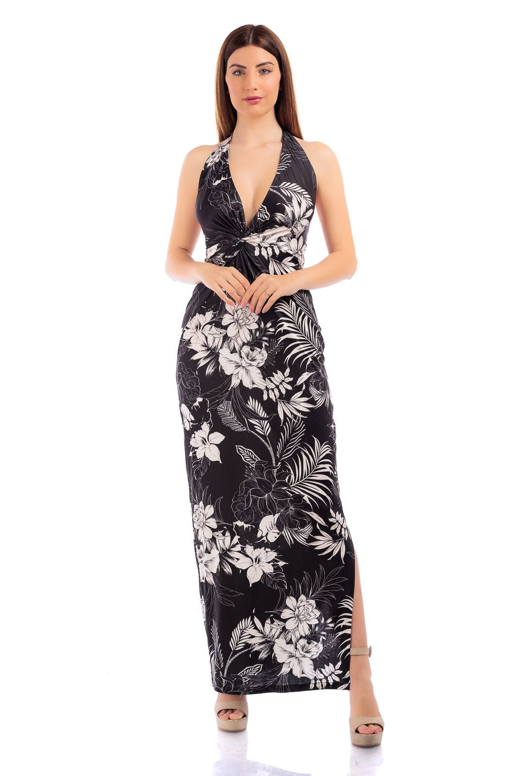 CASSIA Twisted Gathered Waist Long Dress