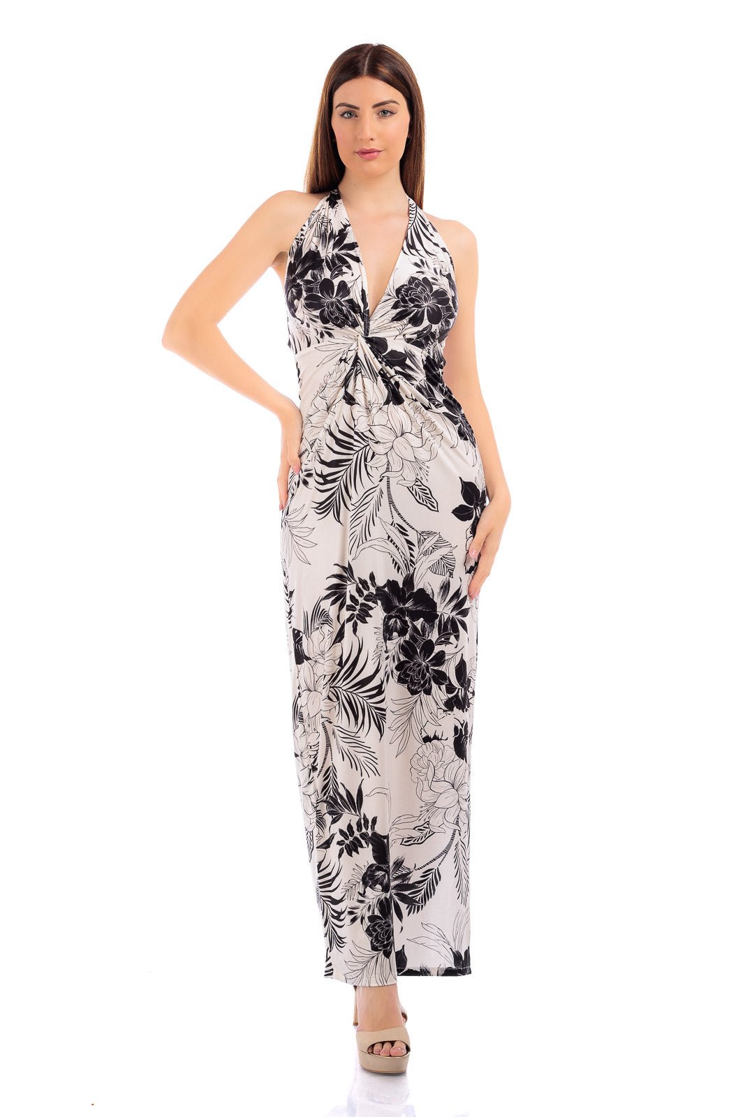 CASSIA Twisted Gathered Waist Long Dress