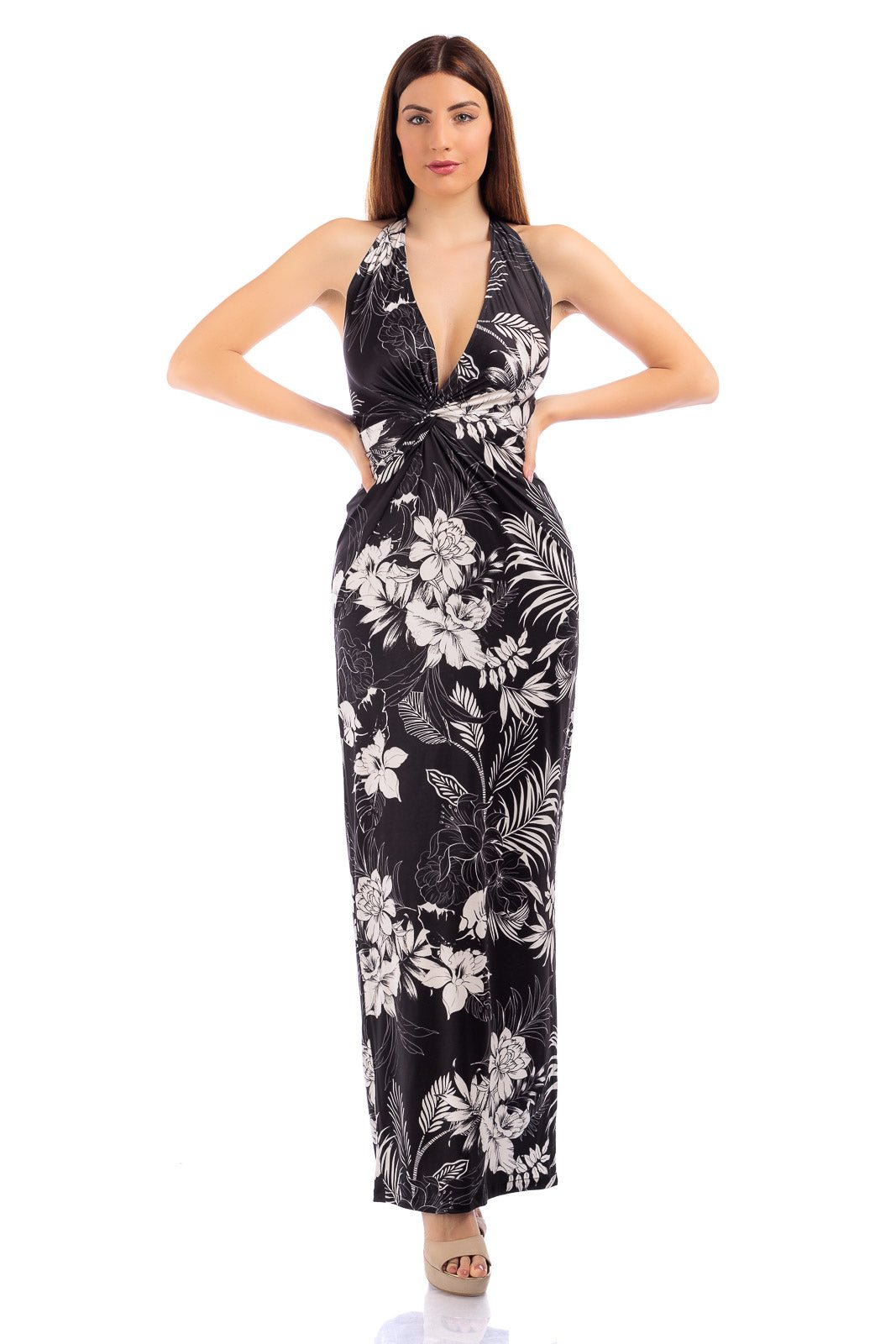 CASSIA Twisted Gathered Waist Long Dress