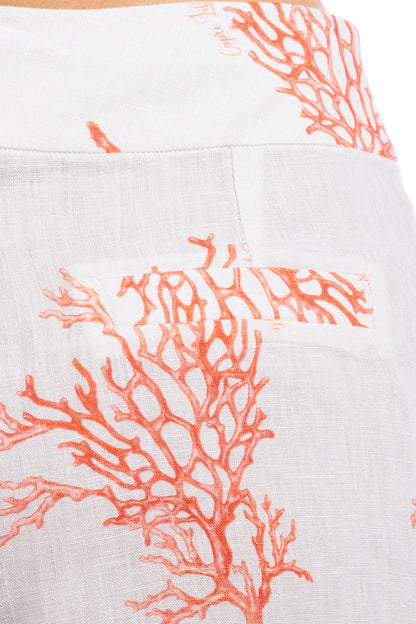 Coral Branch Print Color - women linen short - by CAPRI LIFESTYLE