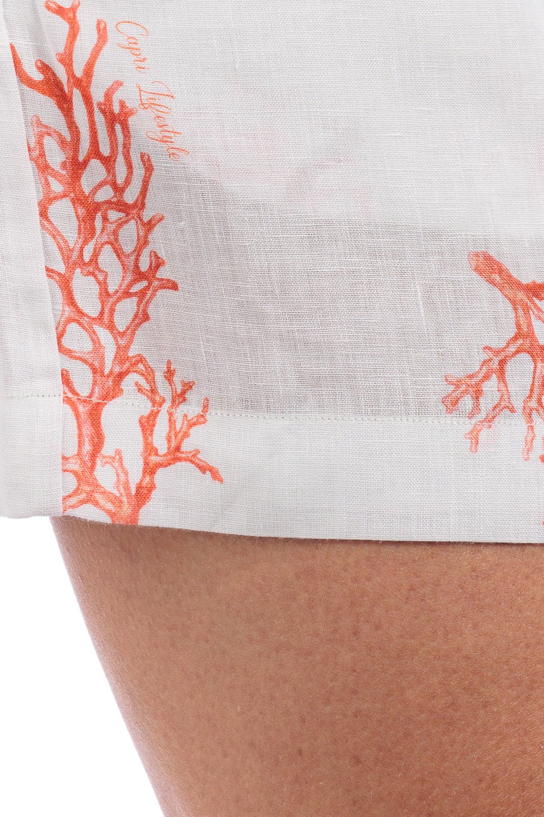 Coral Branch Print Color - women linen short - by CAPRI LIFESTYLE