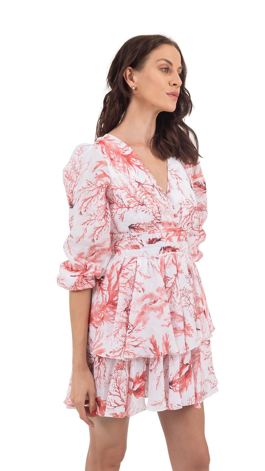 Coral Linen Long Sleeve Short Dress - Beach Collection - Dresses - by CAPRI LIFESTYLE