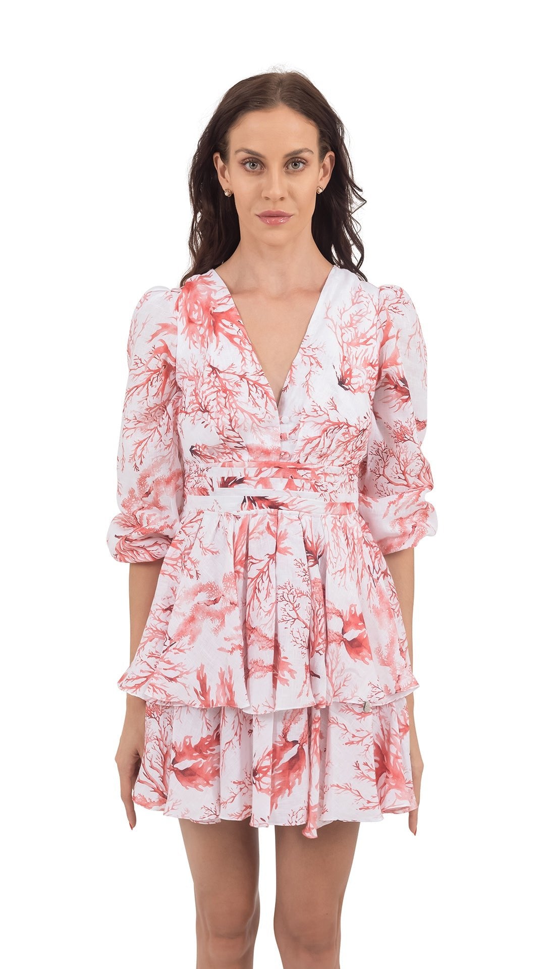 Coral Linen Long Sleeve Short Dress - Beach Collection - Dresses - by CAPRI LIFESTYLE