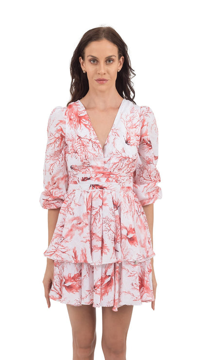 Coral Linen Long Sleeve Short Dress - Beach Collection - Dresses - by CAPRI LIFESTYLE