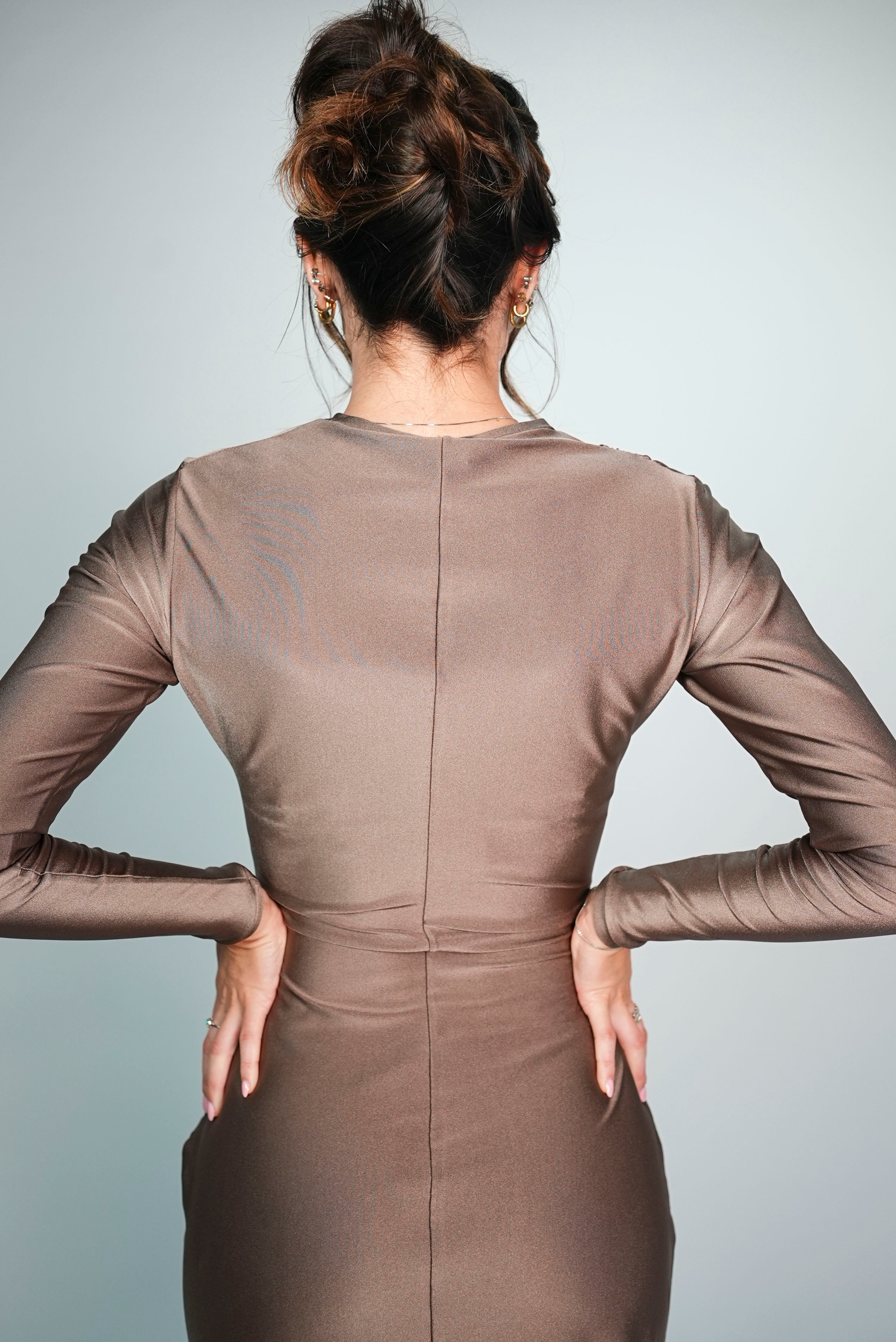 Elegant Long - Sleeve Ruched Maxi Dress with Side Slit - Beach Dress - by CAPRI LIFESTYLE