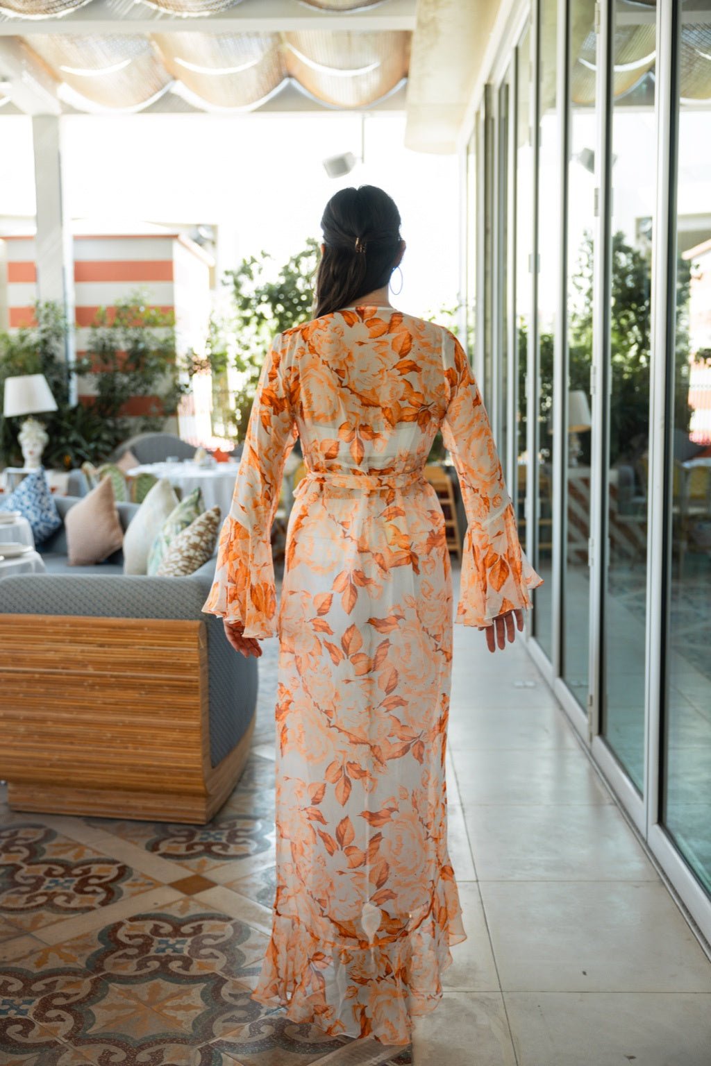 Elegant Silk Chiffon Dress with Floral Print - by CAPRI LIFESTYLE