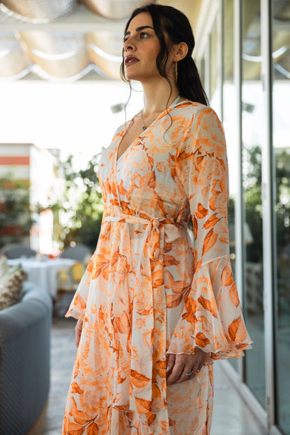 Elegant Silk Chiffon Dress with Floral Print - by CAPRI LIFESTYLE