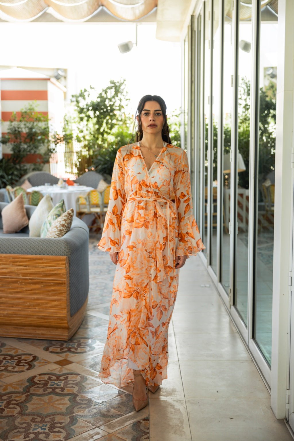 Elegant Silk Chiffon Dress with Floral Print - by CAPRI LIFESTYLE