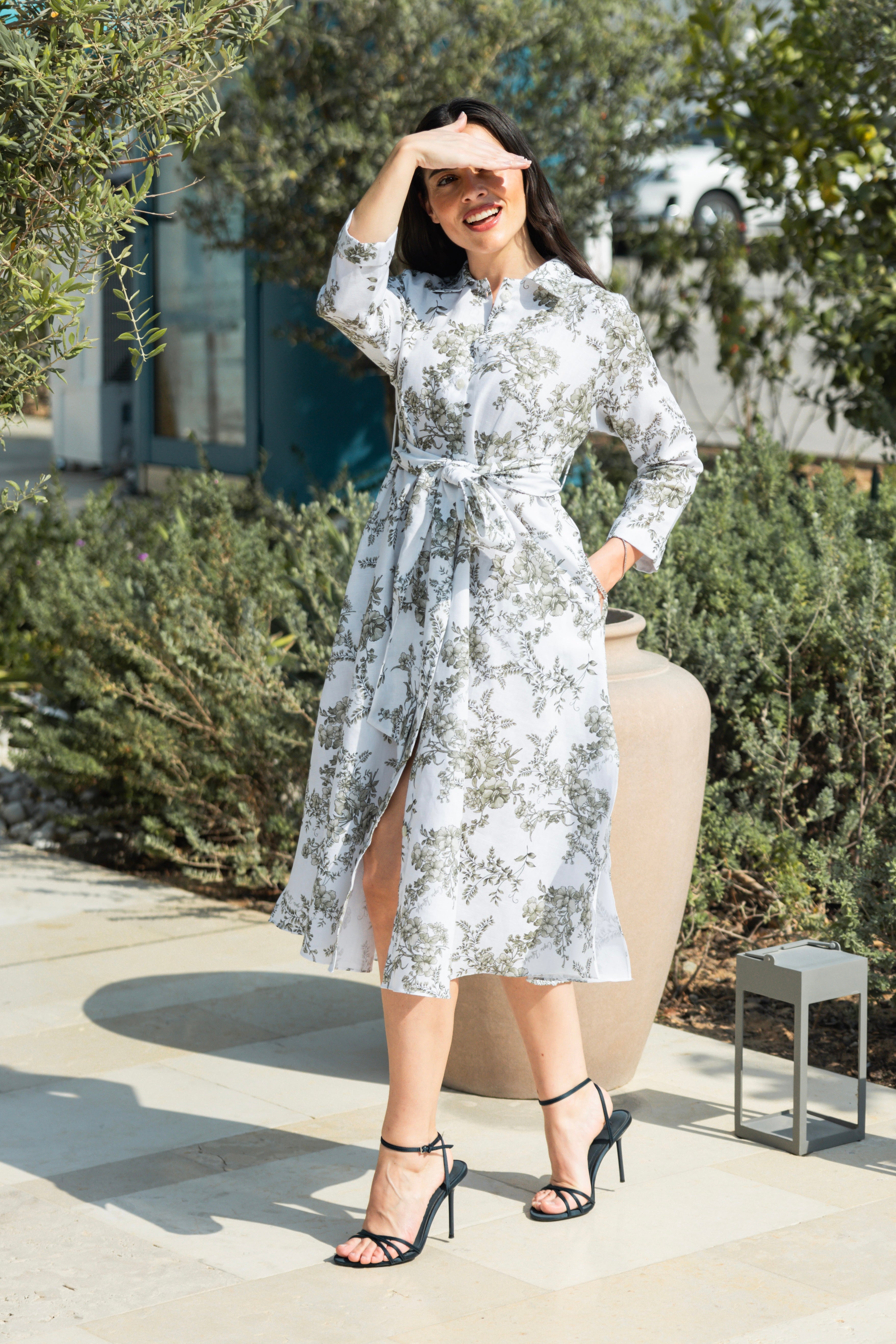 Flowery Flowy Linen Dress - by CAPRI LIFESTYLE