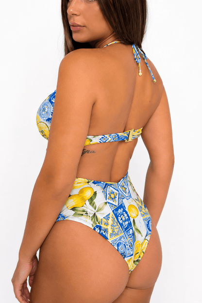 Lemon Cut-Out Ruched Swimsuit - Bikini Collection - by CAPRI LIFESTYLE