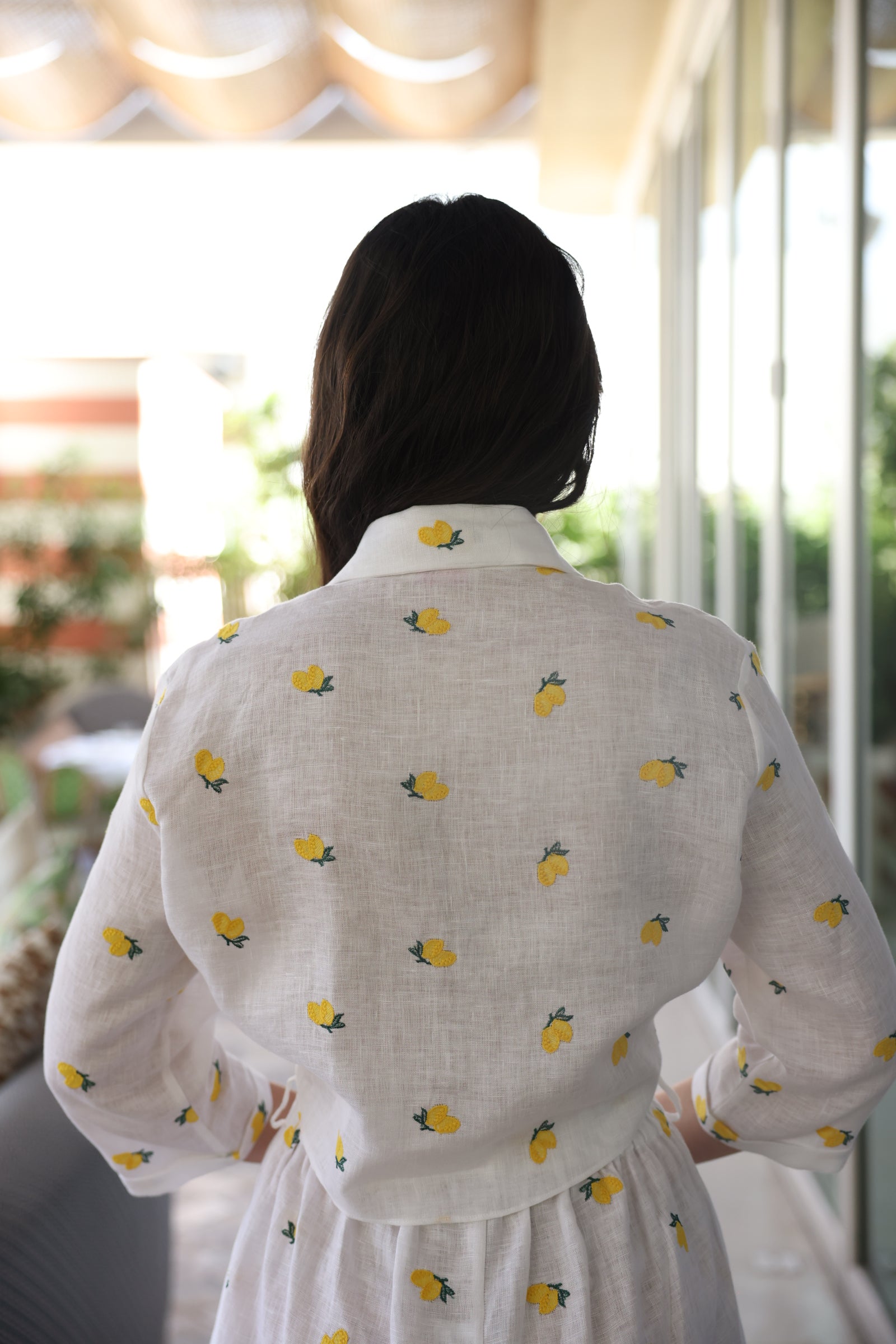 Lemon Embroider Linen Crop Blouse - by CAPRI LIFESTYLE