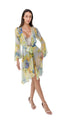 Lime Green Flower Short Chiffon Robe with Long Sleeves by CAPRI LIFESTYLE