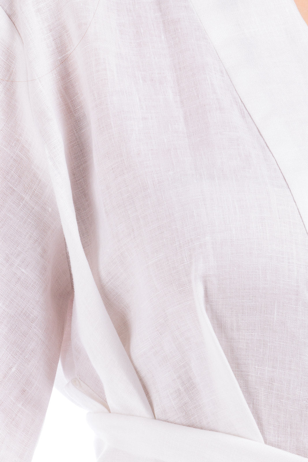 Linen Kimono Style Short Robe (with Flower Applique)