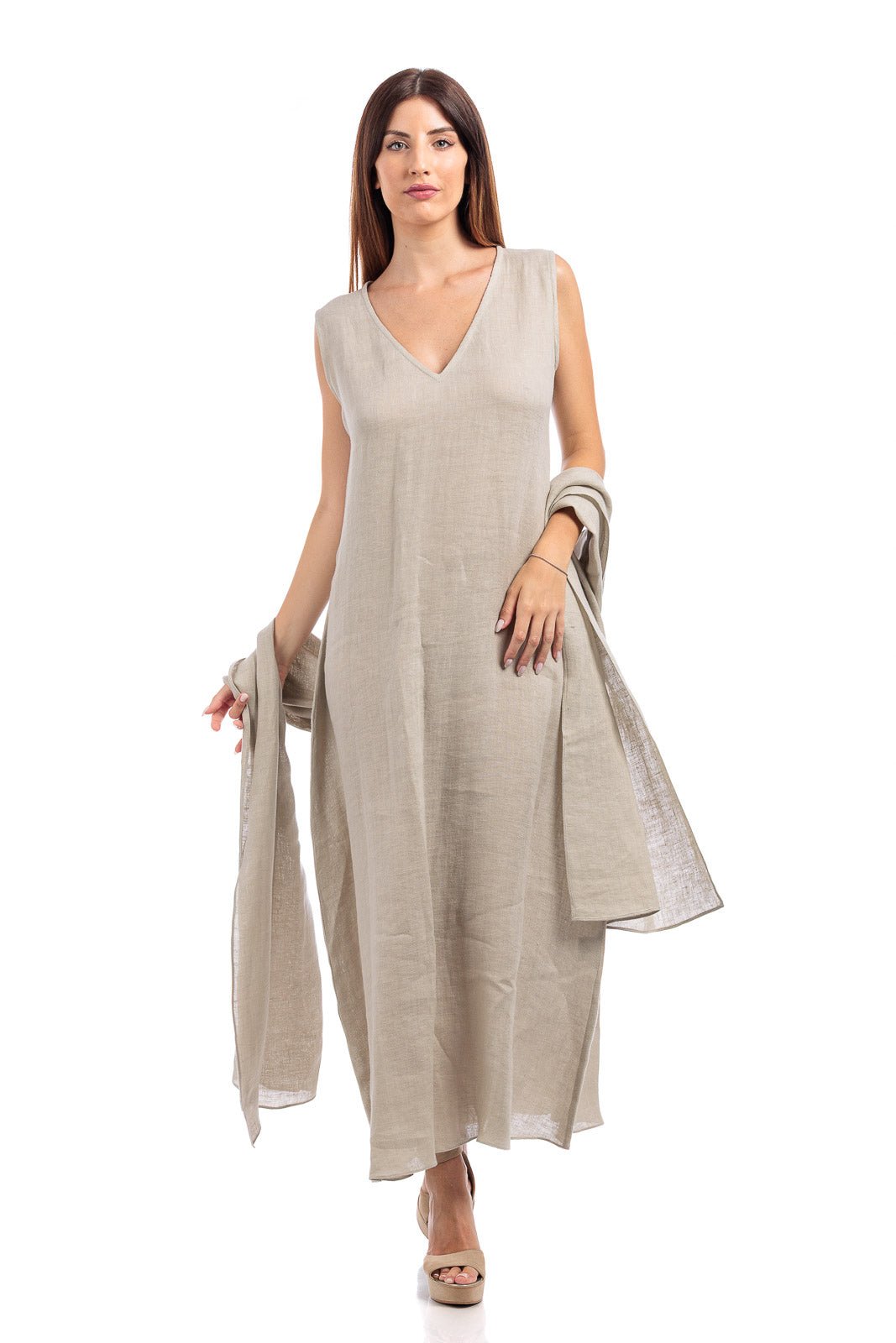 Linen Long Abaya Dress - by CAPRI LIFESTYLE