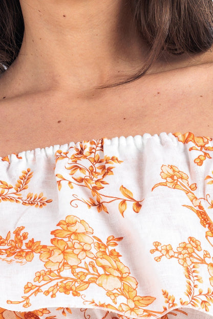 Linen Off - Shoulder Crop - Green - Women&