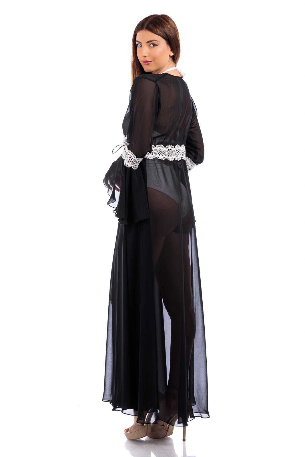 Long Plain Chiffon Robe Cover Up  (with lace finish)