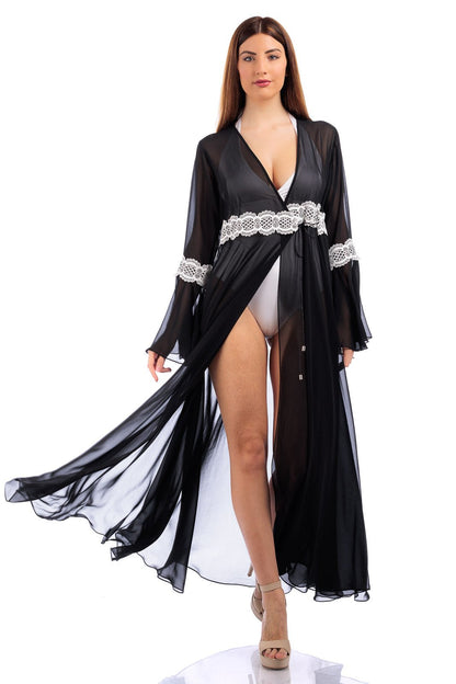 Long Plain Chiffon Robe Cover Up  (with lace finish)