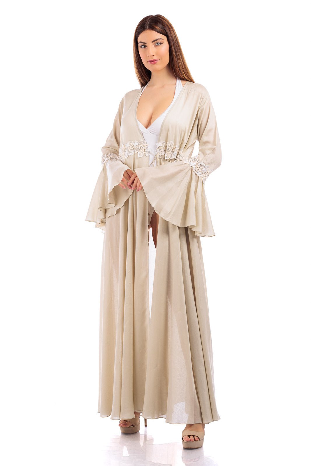 Long Wrap Dress (with lace finish)