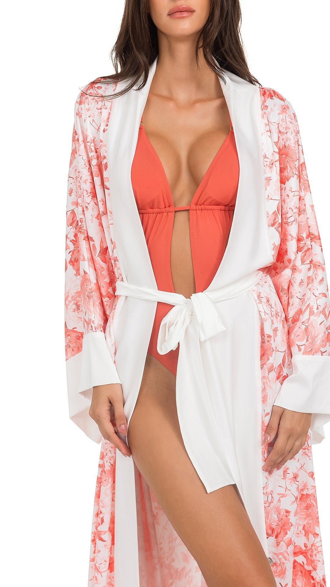 Orange Floral Pure Silk fiori Robe