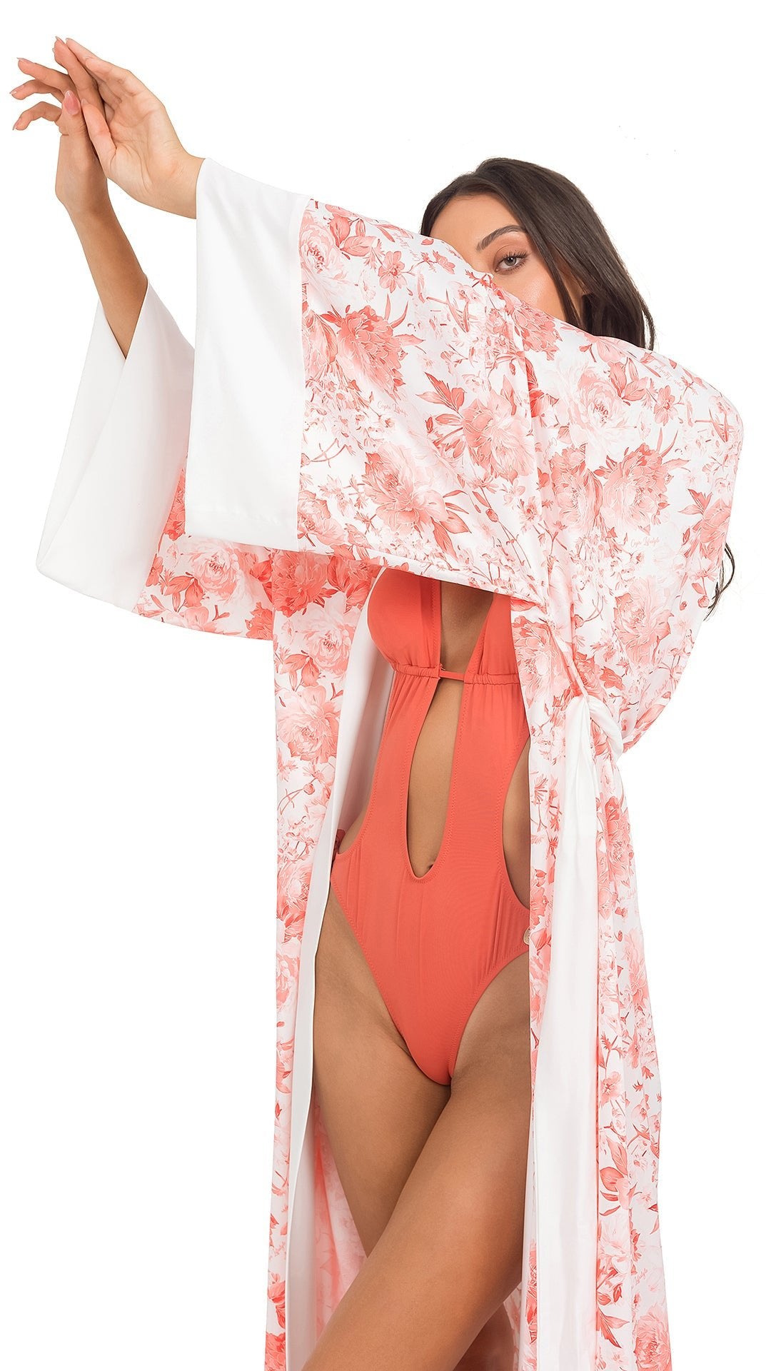 Orange Floral Pure Silk fiori Robe