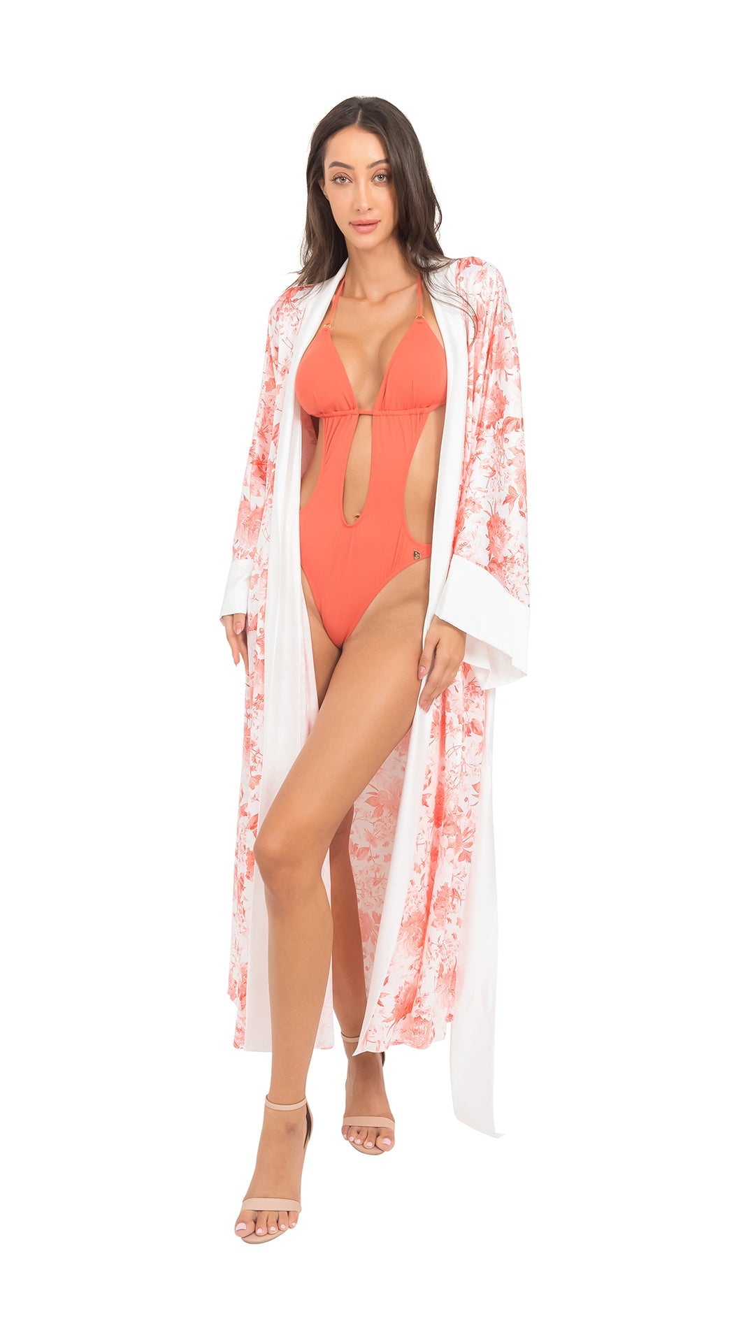 Orange Floral Pure Silk fiori Robe