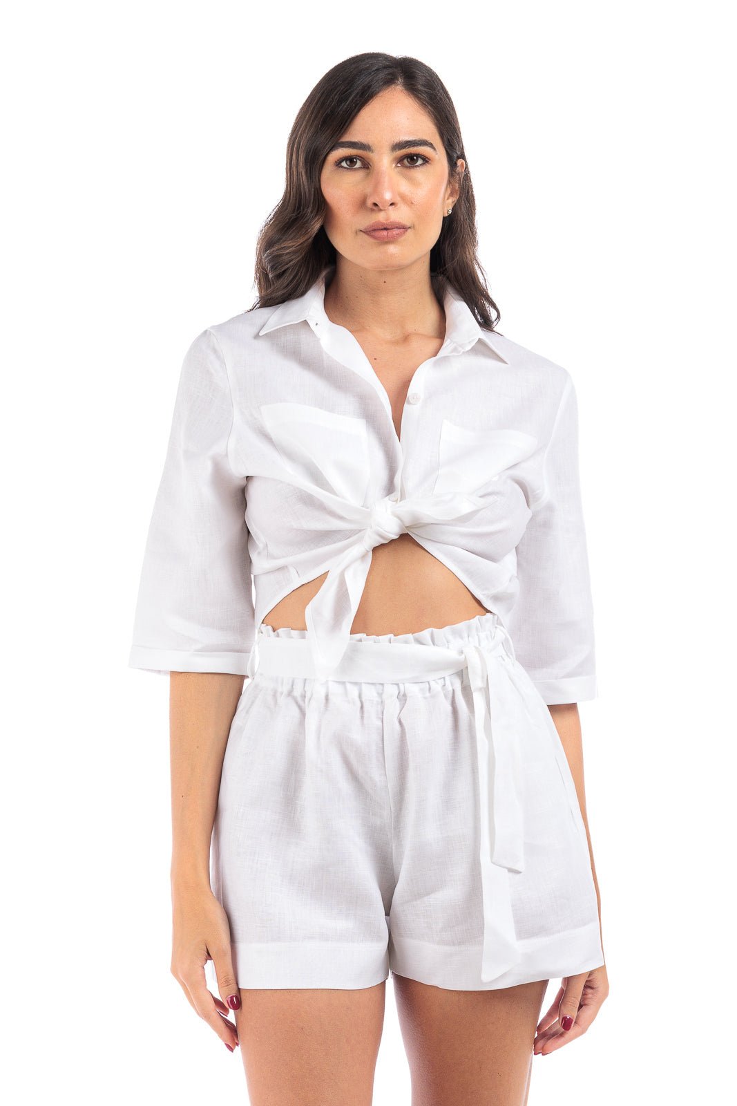 Plain Linen Belted Cinched Short