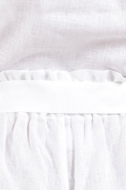 Plain Linen Tie Front Crop Blouse