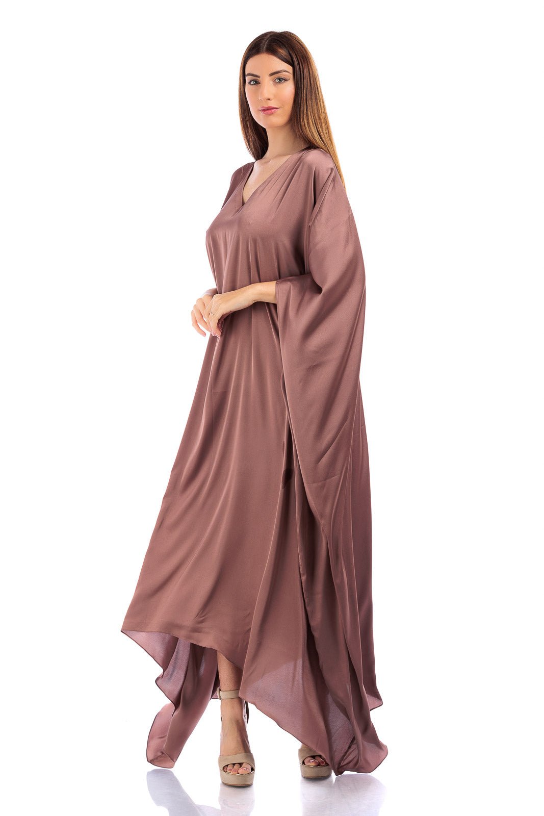 Plain Silk V-neck Kaftan