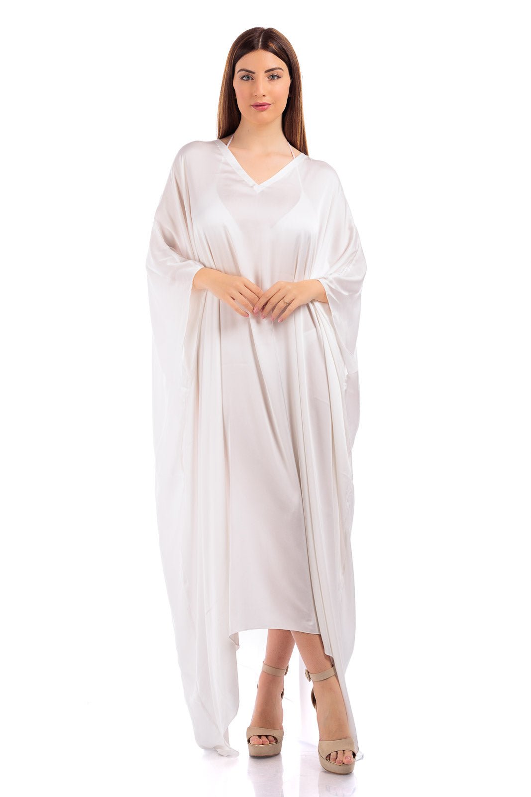 Plain Silk V-neck Kaftan