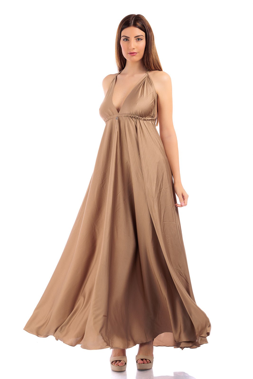 Plain V-neck Silk Dress