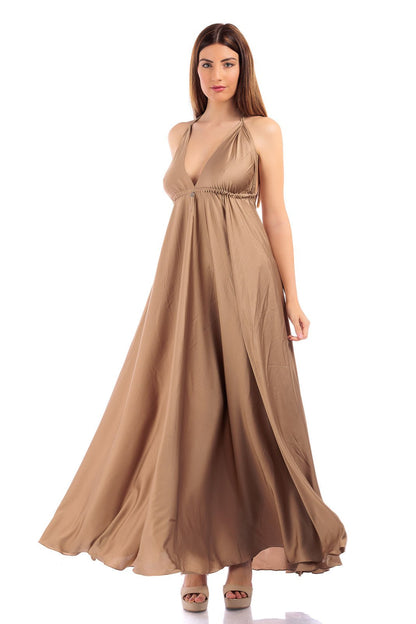 Plain V-neck Silk Dress