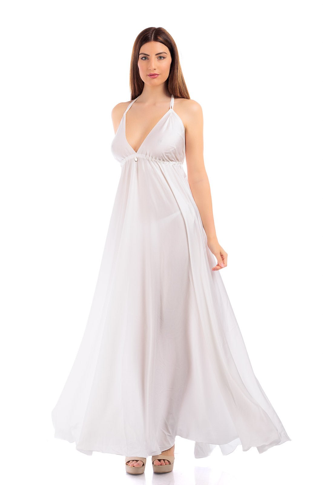 Plain V-neck Silk Dress