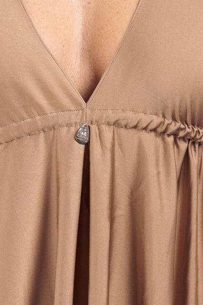 Plain V-neck Silk Dress