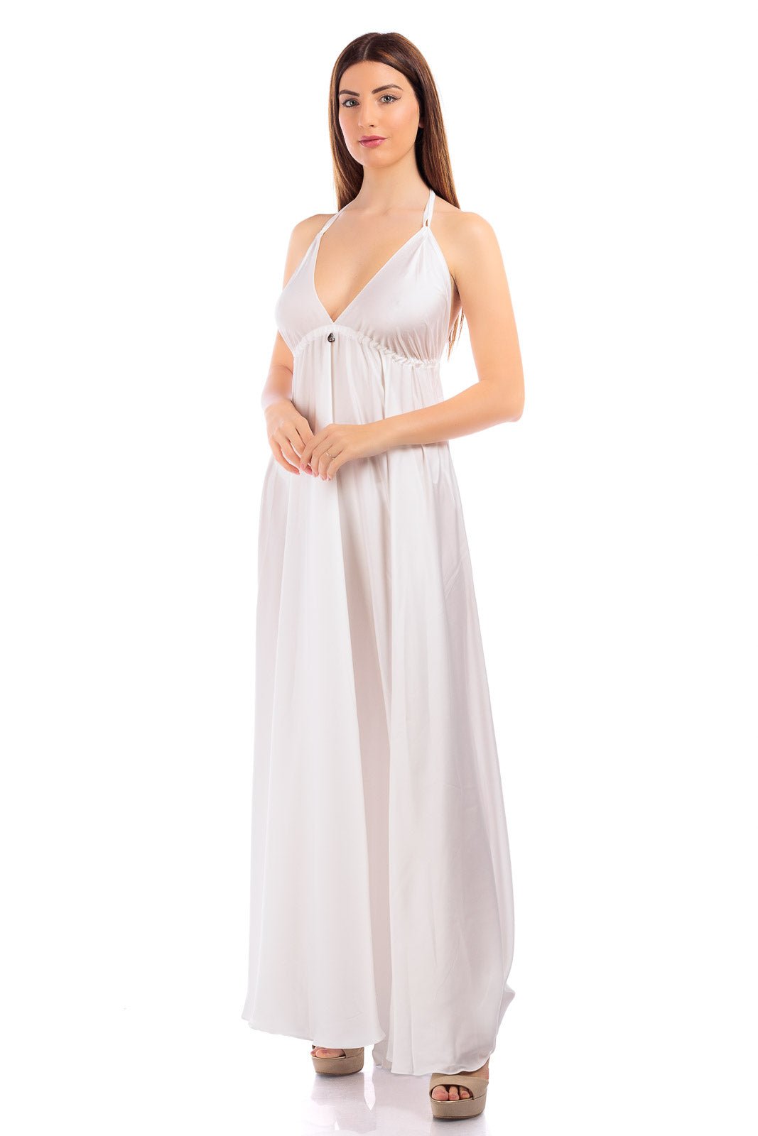 Plain V-neck Silk Dress