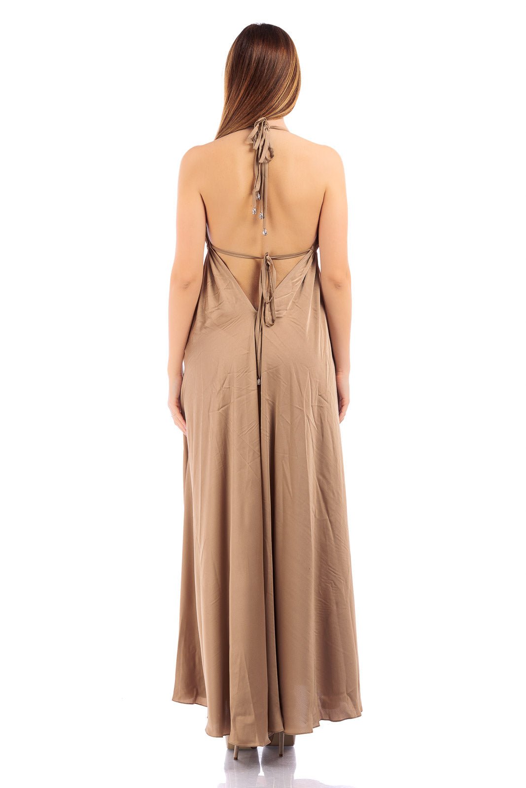 Plain V-neck Silk Dress